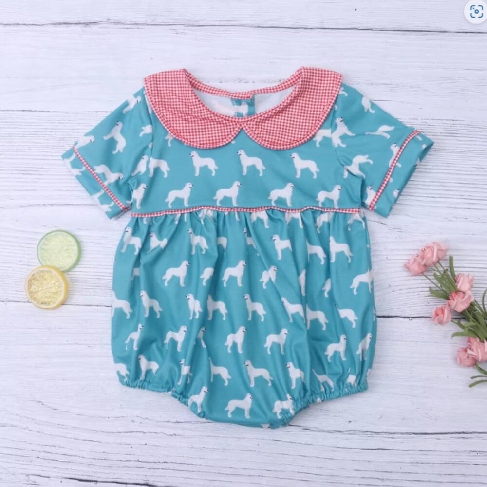 Boutique Labrador Puppy Dog Baby Girls Romper Jumpsuit